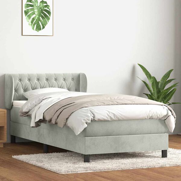 vidaXL Cama box spring con colch&oacute;n terciopelo gris claro 90x220 cm