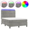 vidaXL Cama box spring colch&oacute;n y LED terciopelo gris claro 140x190 cm