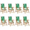 vidaXL Sillas plegables reclinables, 8 unidades, tela verde y madera maciza.