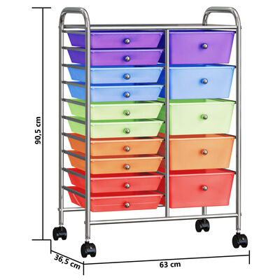vidaXL Carrito de almacenaje portátil XXL 15 cajones plástico multicolor