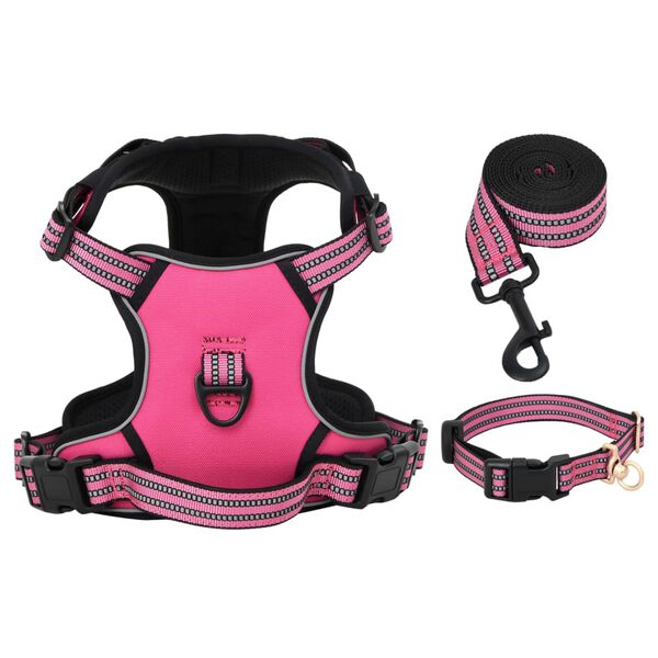 vidaXL Arnés para perros con correa y collar ajustable rosa M