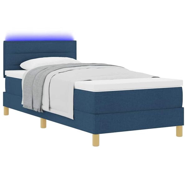 vidaXL Cama Box Spring LED con colch&oacute;n con LED Azul 80 x 200 cm tela