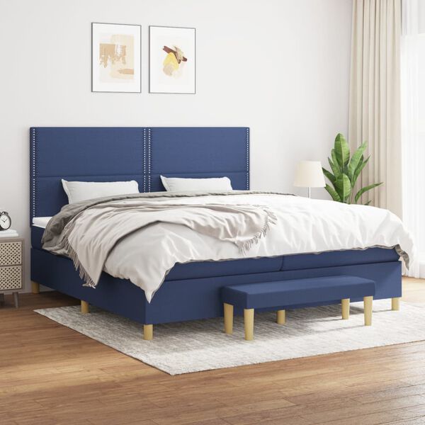 vidaXL Cama box spring con colch&oacute;n tela azul 200x200 cm