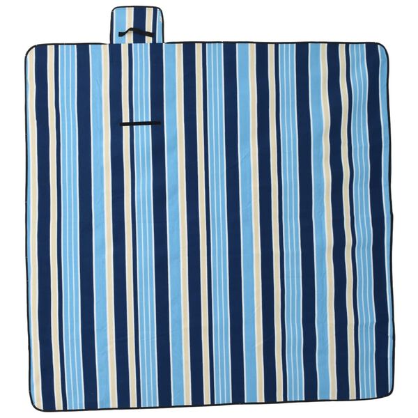 vidaXL Manta de picnic plegable terciopelo rayas azul blanco 200x200cm