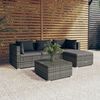 vidaXL Set de muebles de jard&iacute;n 5 pzas y cojines rat&aacute;n sint&eacute;tico gris