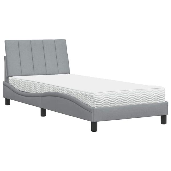 vidaXL Cama con colch&oacute;n Hanko tela gris claro 90x190 cm