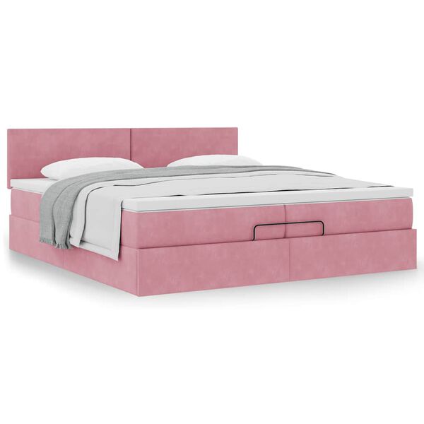 vidaXL Estructura cama otomana con colch&oacute;n terciopelo rosa 200x200 cm