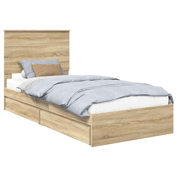 vidaXL Cama con almacenamiento con cabecera Roble Sonoma 75 x 190 cm