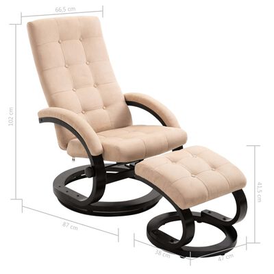 vidaXL Sillón reclinable con reposapiés tela tacto de ante color crema