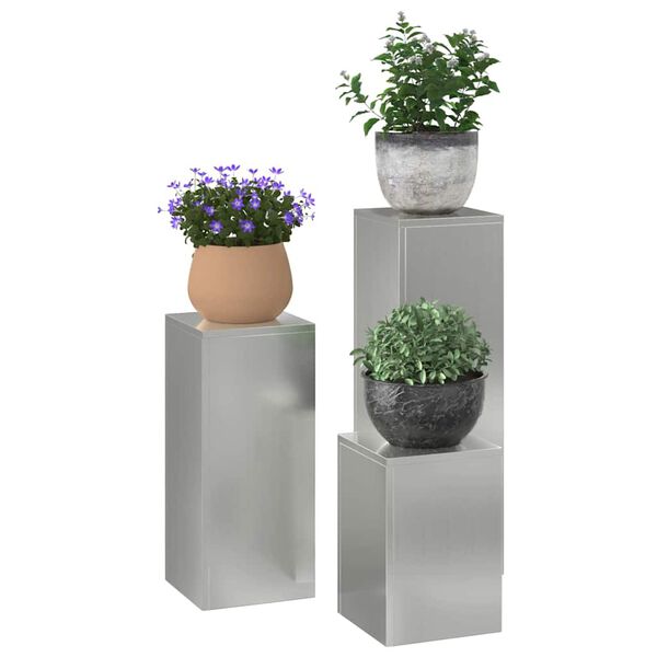vidaXL Soporte de plantas 3 pcs Plateado Acero galvanizado