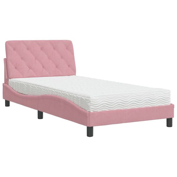 vidaXL Cama con colchón terciopelo rosa 100x200 cm
