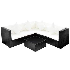 vidaXL Set de muebles de jard&iacute;n 4 pzas y cojines rat&aacute;n sint&eacute;tico negro