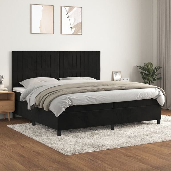 vidaXL Cama box spring con colch&oacute;n terciopelo negro 200x200 cm