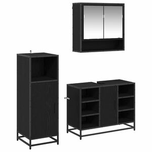 vidaXL Juego de muebles de ba&ntilde;o 3 pcs Roble Negro Madera de ingenier&iacute;a
