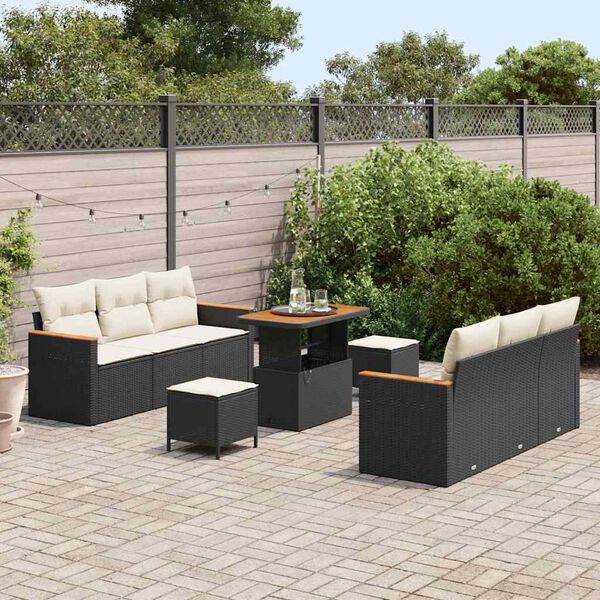 vidaXL Conjunto de sof&aacute;s de jard&iacute;n 9 pcs Negro rat&aacute;n sint&eacute;tico