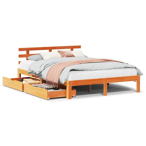 vidaXL Estructura cama con cajones madera pino marr&oacute;n cera 150x200 cm