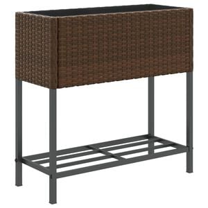 vidaXL Jardinera con estante rat&aacute;n sint&eacute;tico marr&oacute;n