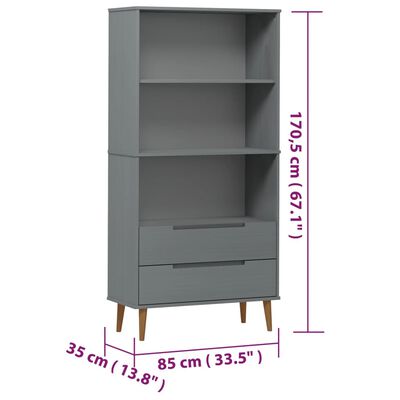 vidaXL Librería MOLDE madera maciza de pino gris 85x35x170,5 cm
