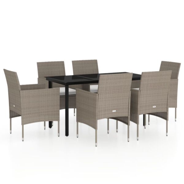 vidaXL Juego de comedor de jard&iacute;n 7 piezas con cojines beige y negro