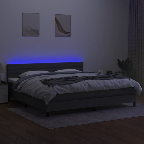 vidaXL Cama box spring colch&oacute;n y luces LED tela gris claro 200x200 cm