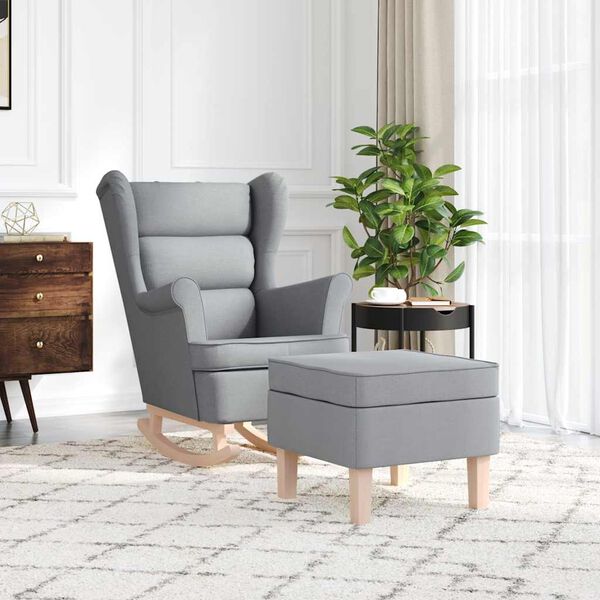 vidaXL Sillón mecedora con taburete tela gris claro