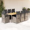vidaXL Set comedor jard&iacute;n 9 pzas y cojines rat&aacute;n sint&eacute;tico gris