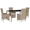 vidaXL Set comedor de jard&iacute;n 5 pzas con cojines rat&aacute;n sint&eacute;tico beige