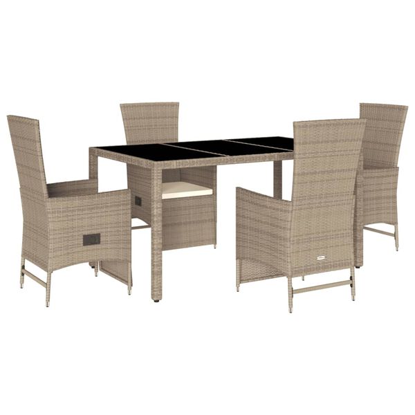 vidaXL Set comedor de jard&iacute;n 5 pzas con cojines rat&aacute;n sint&eacute;tico beige