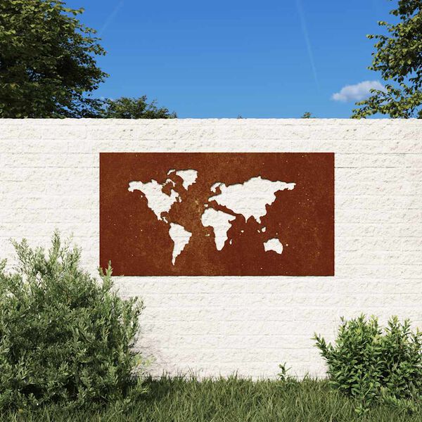 vidaXL Adorno de pared jard&iacute;n acero corten dise&ntilde;o mapamundi 105x55 cm