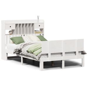 vidaXL Cama con estanter&iacute;a sin colch&oacute;n madera maciza blanca 135x190 cm