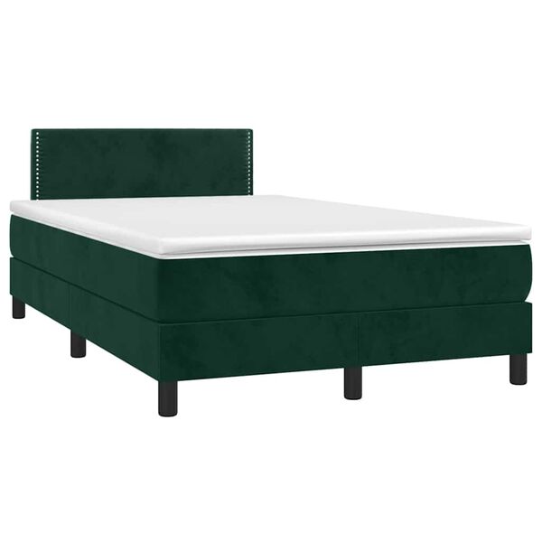 vidaXL Cama box spring colch&oacute;n y LED terciopelo verde oscuro 120x200cm