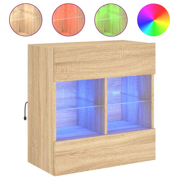 vidaXL Mueble TV de pared con luces LED roble Sonoma 58,5x30x60,5 cm