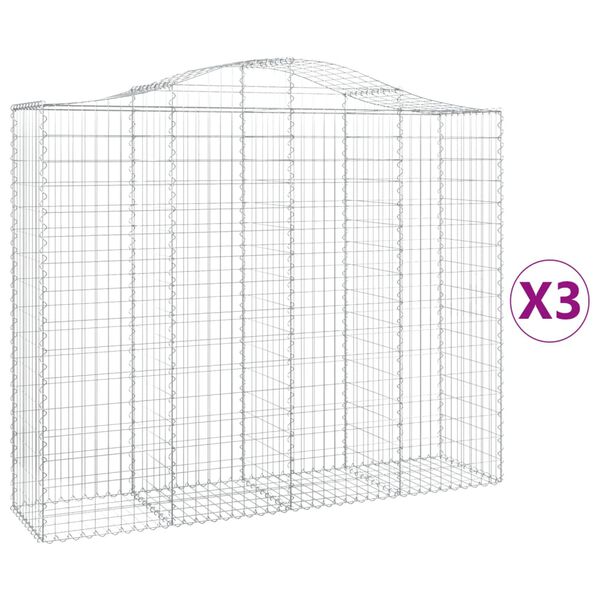 vidaXL Cestas de gaviones 3 uds forma de arco hierro 200x50x160/180 cm