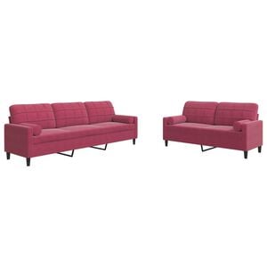 vidaXL Juego de sof&aacute;s con cojines 2 piezas terciopelo rojo tinto