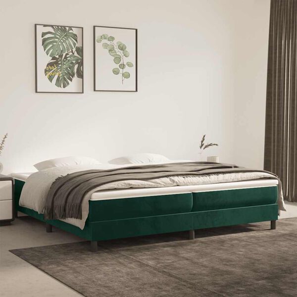 vidaXL Cama box spring con colch&oacute;n terciopelo verde oscuro 200x200 cm
