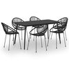 vidaXL Juego de comedor para jard&iacute;n 7 piezas rat&aacute;n PVC negro