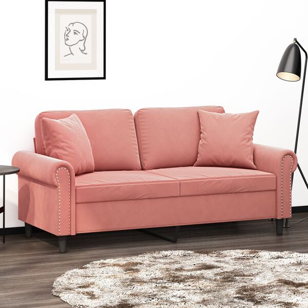 vidaXL Sof&aacute; 2 plazas almohadas y cojines terciopelo rosa 140 cm