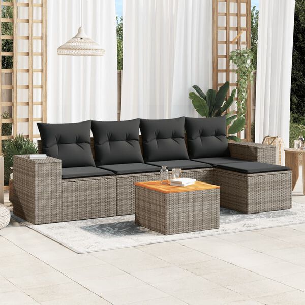 vidaXL Set de muebles de jardín 6 pzas y cojines ratán sintético gris