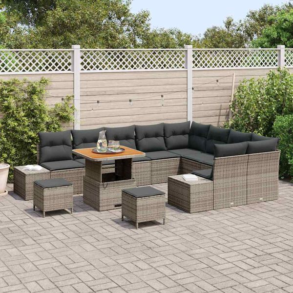 vidaXL Conjunto de sof&aacute;s de jard&iacute;n 12 pcs Gris rat&aacute;n sint&eacute;tico