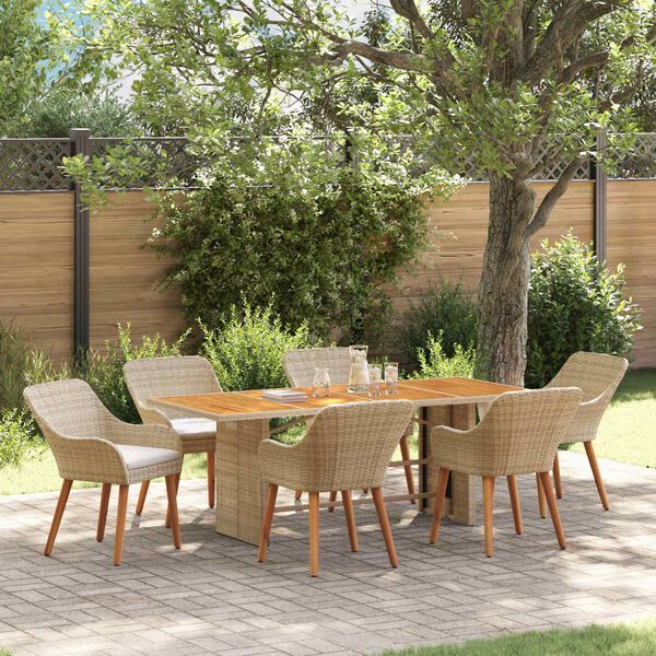 vidaXL Conjunto de Comedor de Jardín con cojín 7 pcs Beige y marrón