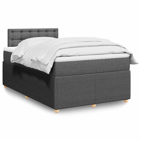 vidaXL Cama box spring con colch&oacute;n tela gris oscuro 120x200 cm