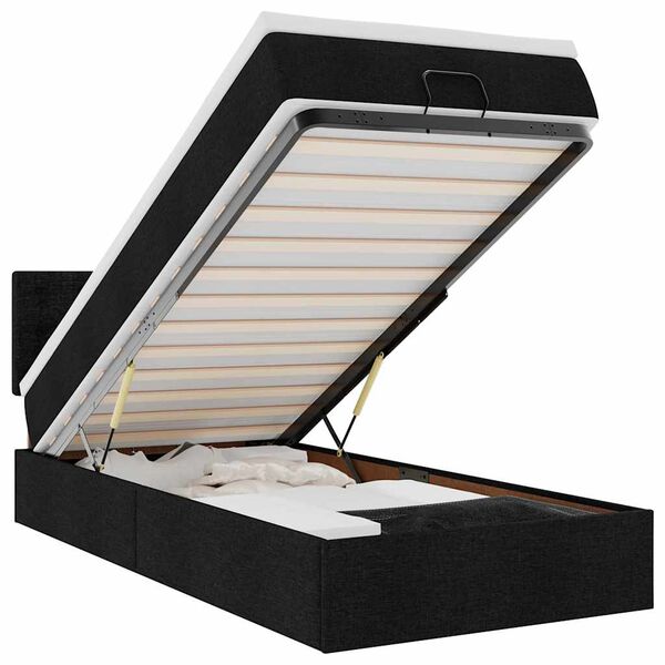 vidaXL Cama otomana con colchón tela negra 100x200 cm