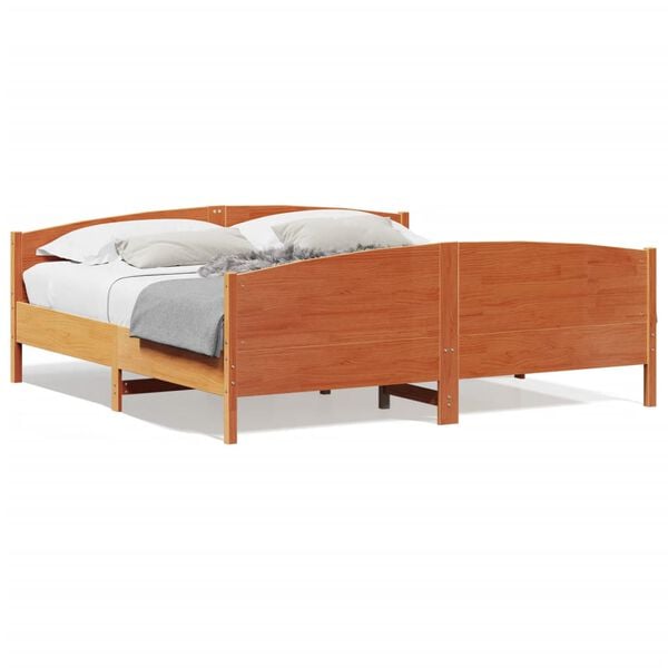 vidaXL Cama sin colch&oacute;n madera maciza de pino marr&oacute;n cera 200x200 cm