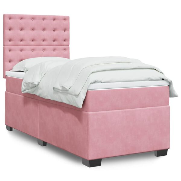 vidaXL Cama box spring con colch&oacute;n terciopelo rosa 90x190 cm
