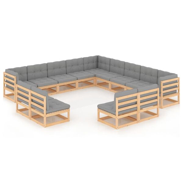 vidaXL Juego de muebles de jard&iacute;n 13 pzas y cojines madera maciza pino