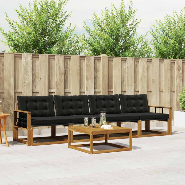 vidaXL Conjunto de sof&aacute;s de exterior con coj&iacute;n 5 pcs Natural y negro