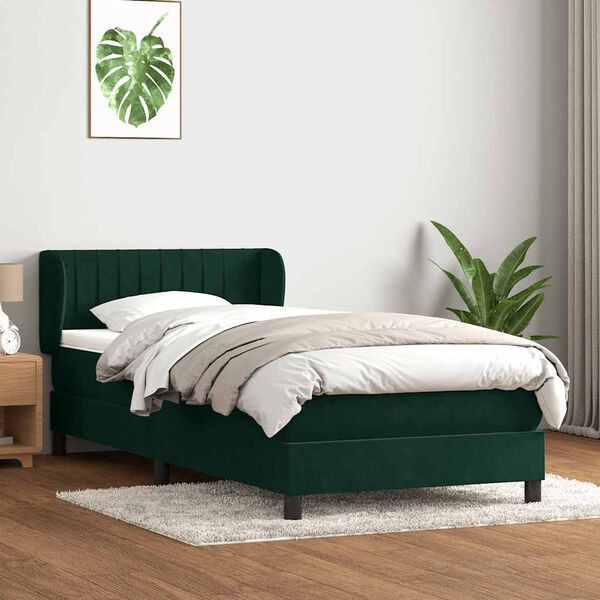 vidaXL Cama box spring con colch&oacute;n terciopelo verde oscuro 90x210 cm