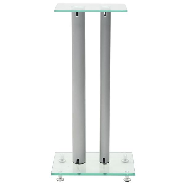 vidaXL Soportes altavoz vidrio templado dise&ntilde;o 2 pilares plata 2 uds