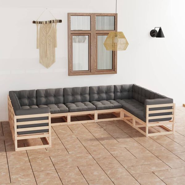 vidaXL Juego de muebles de jard&iacute;n 9 pzas y cojines madera maciza pino