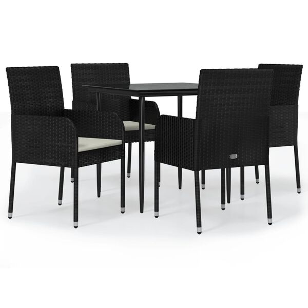 vidaXL Set de muebles jard&iacute;n 5 pzas con cojines rat&aacute;n sint&eacute;tico negro